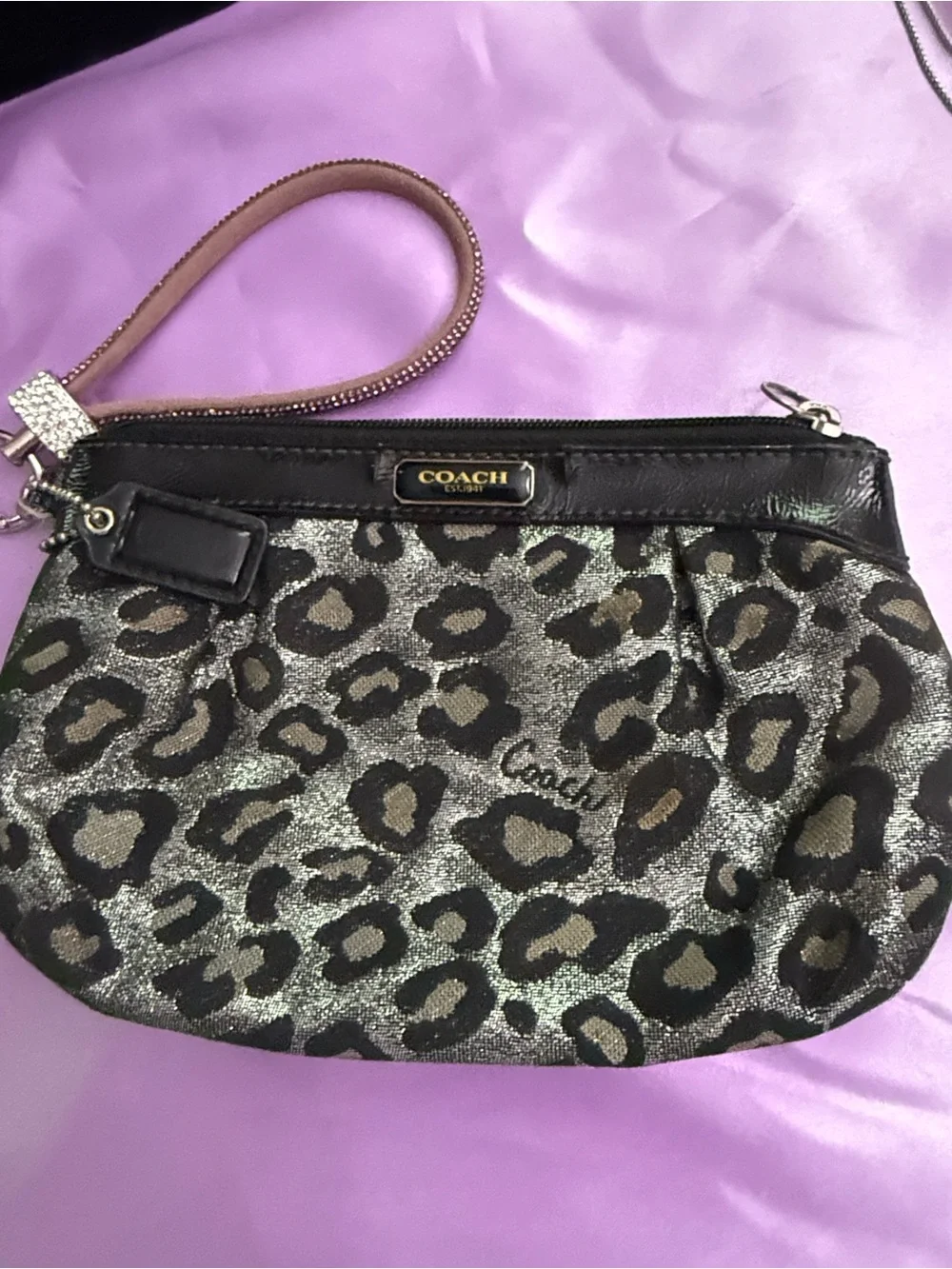 COACH Leopard Ocelot Print Wristlet Clutch in Brown, Silver and Black